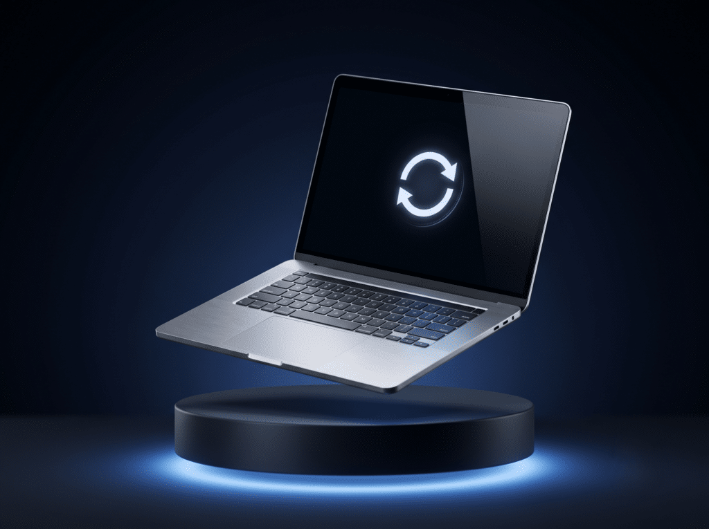 Laptop con ícono de actualización, servicio de formateo y reinstalación en Huamachuco