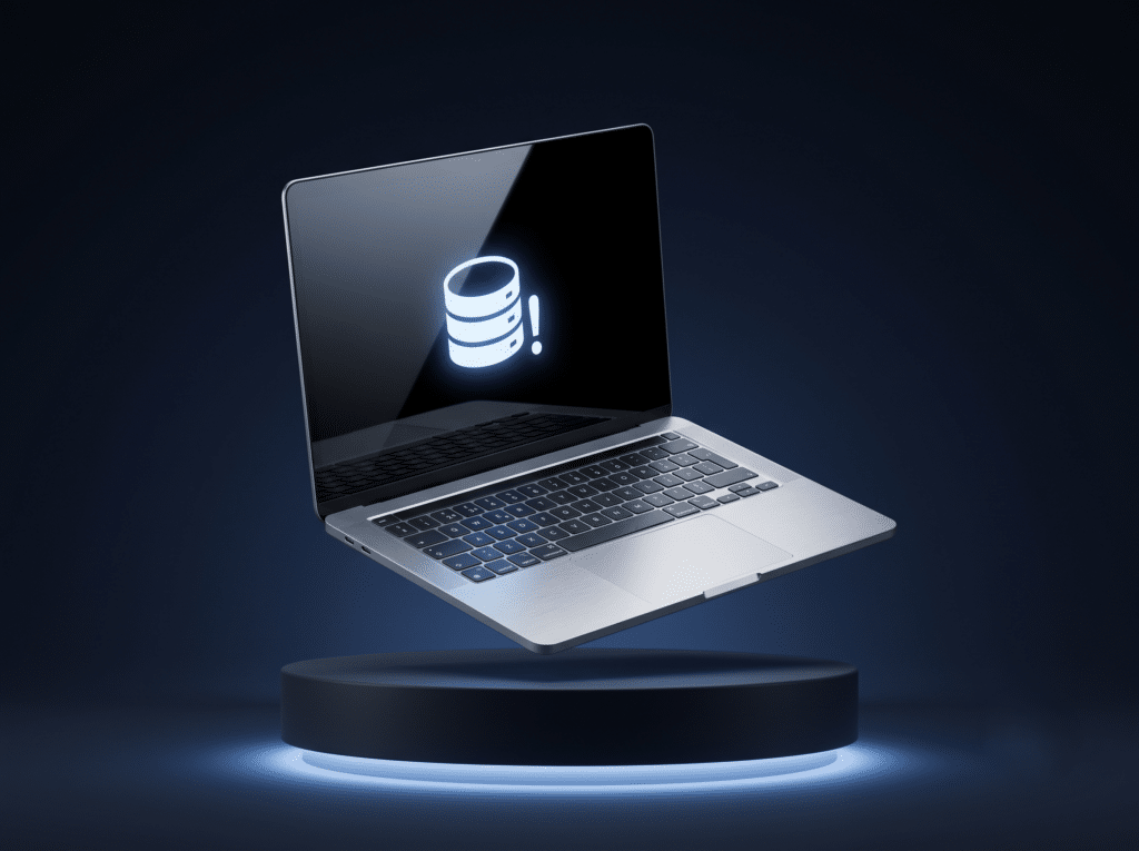 Laptop con ícono de disco duro dañado, recuperación de datos y cambio de disco en Huamachuco