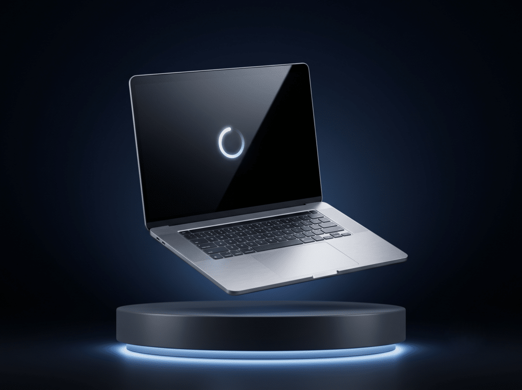 Laptop con ícono de proceso detenido, optimización por lentitud extrema en Huamachuco