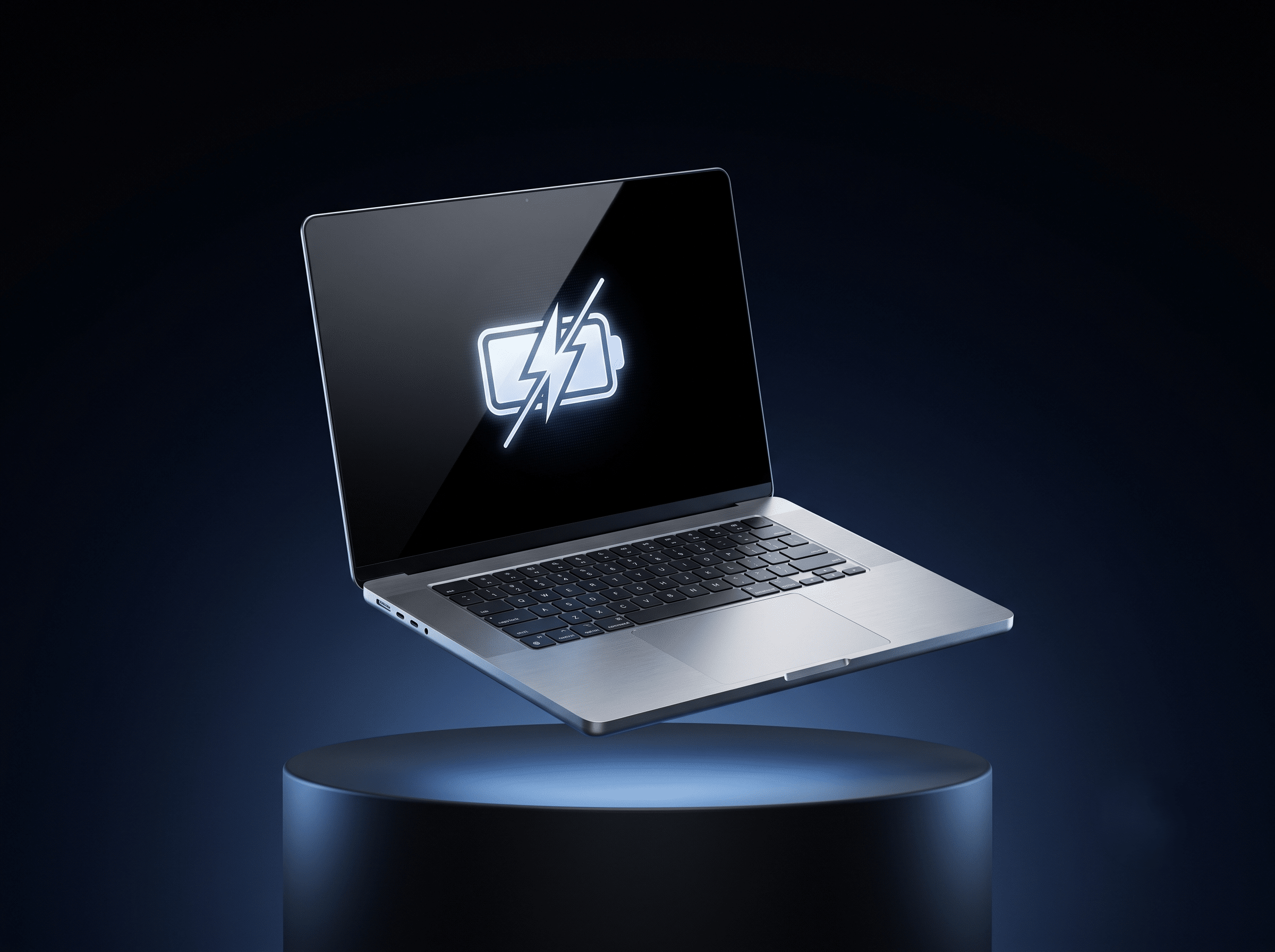 Laptop con ícono de batería sin carga, reparación de batería en Huamachuco