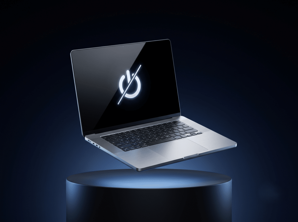 Laptop con ícono de encendido averiado, reparación por falla de encendido en Huamachuco