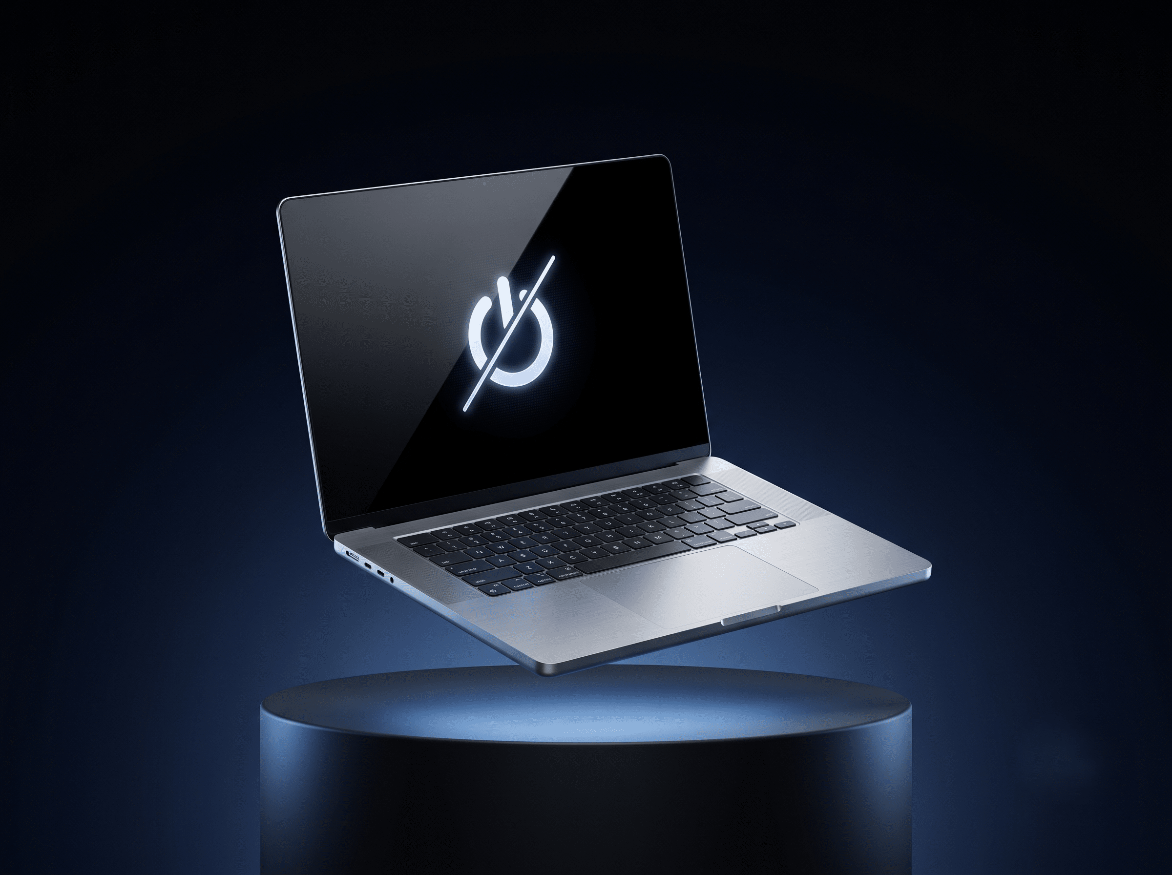 Laptop con ícono de encendido averiado, reparación por falla de encendido en Huamachuco