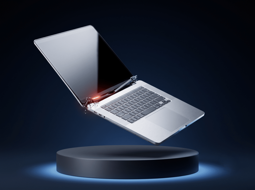 Laptop con bisagra dañada y pantalla mal sostenida, reparación de bisagras en Huamachuco