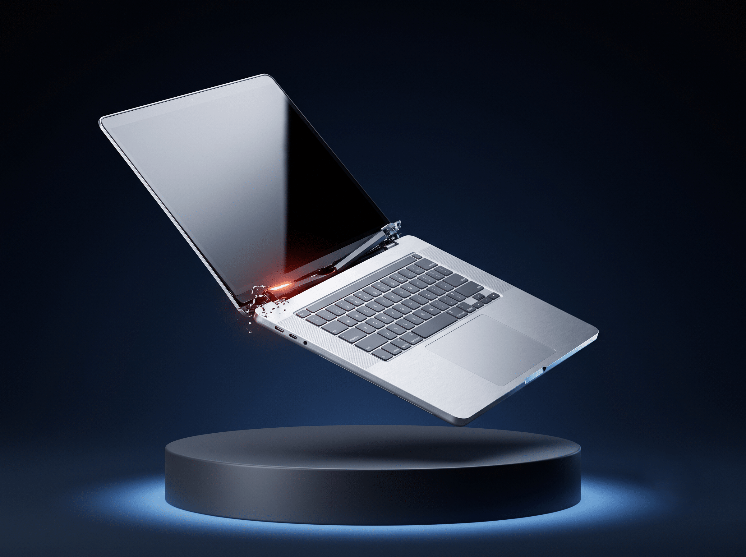 Laptop con bisagra dañada y pantalla mal sostenida, reparación de bisagras en Huamachuco